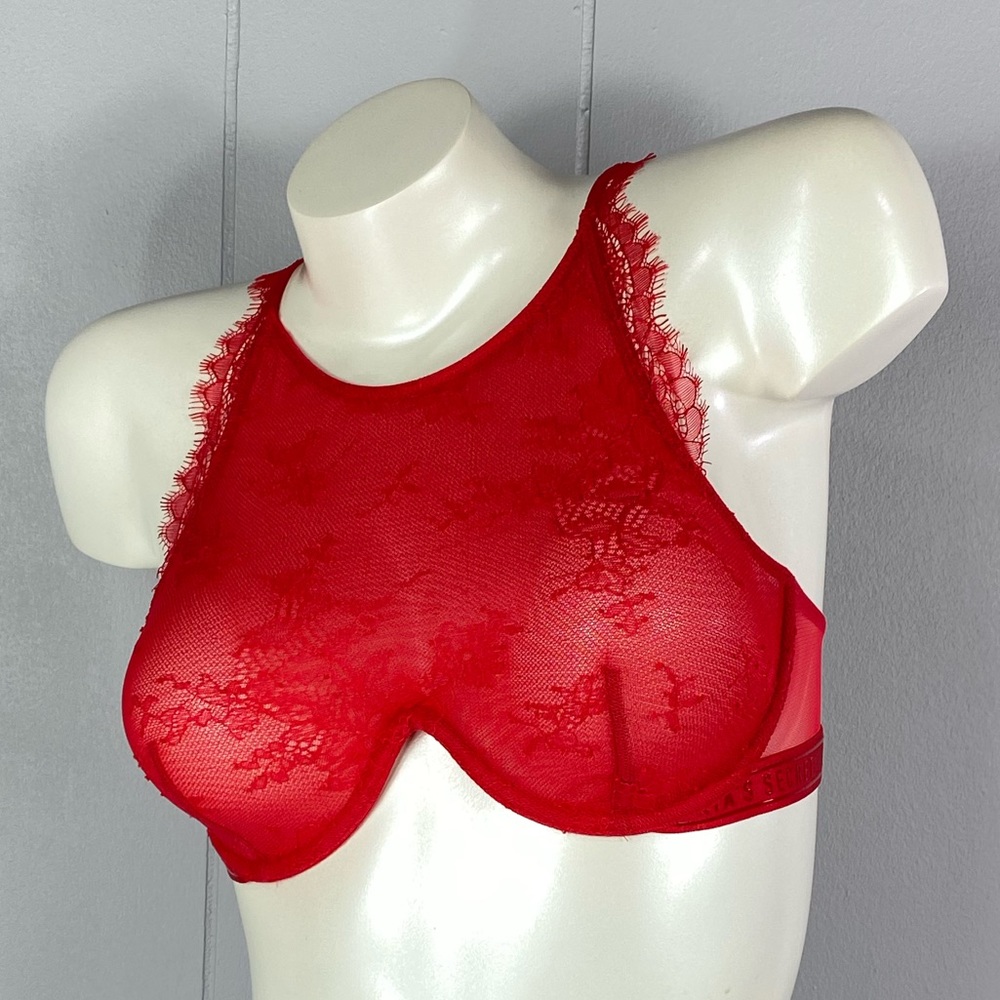 Victoria’s Secret Red High Neck Stretch Lace Bra